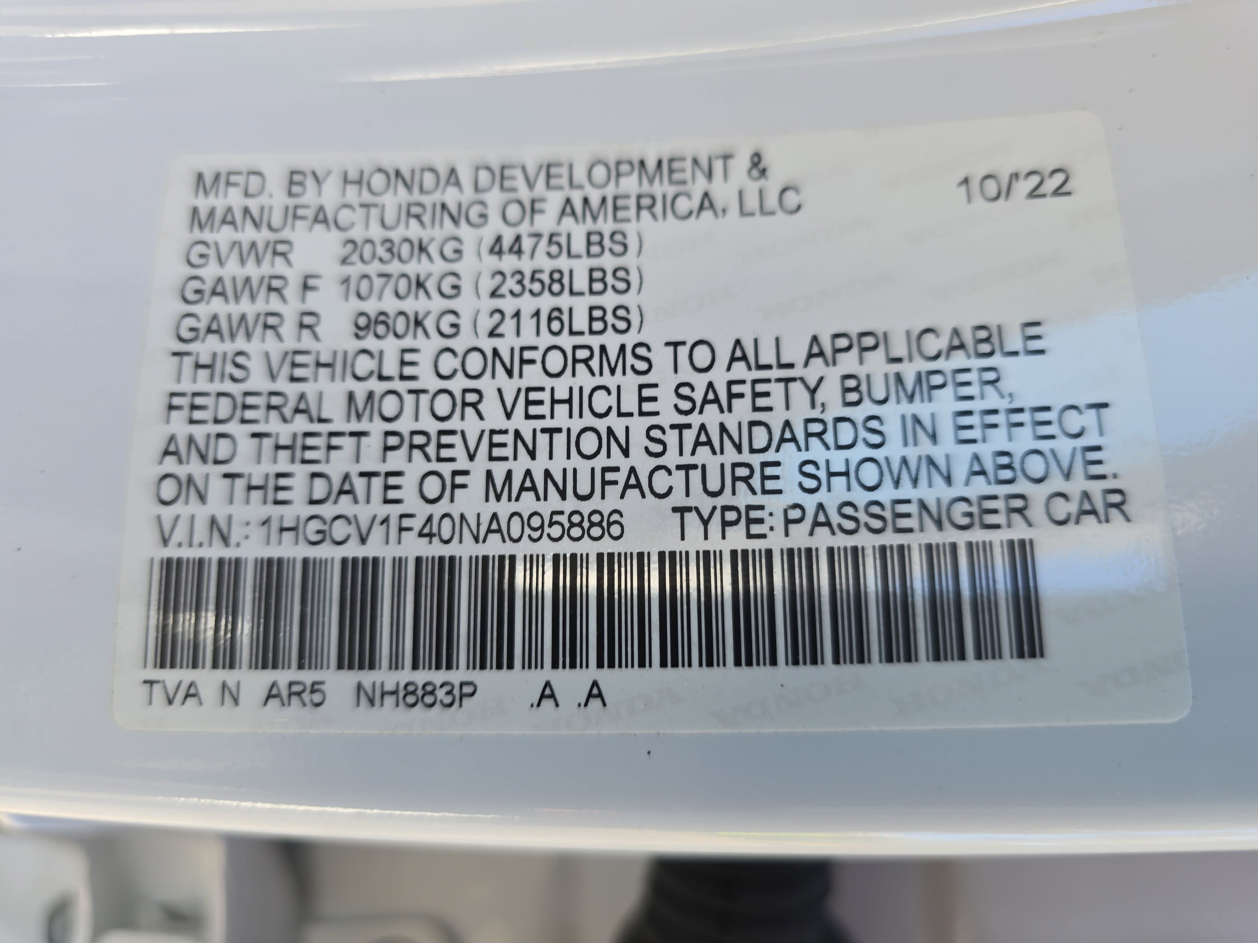 2022 Honda Accord Sport SE 1.5T CVT