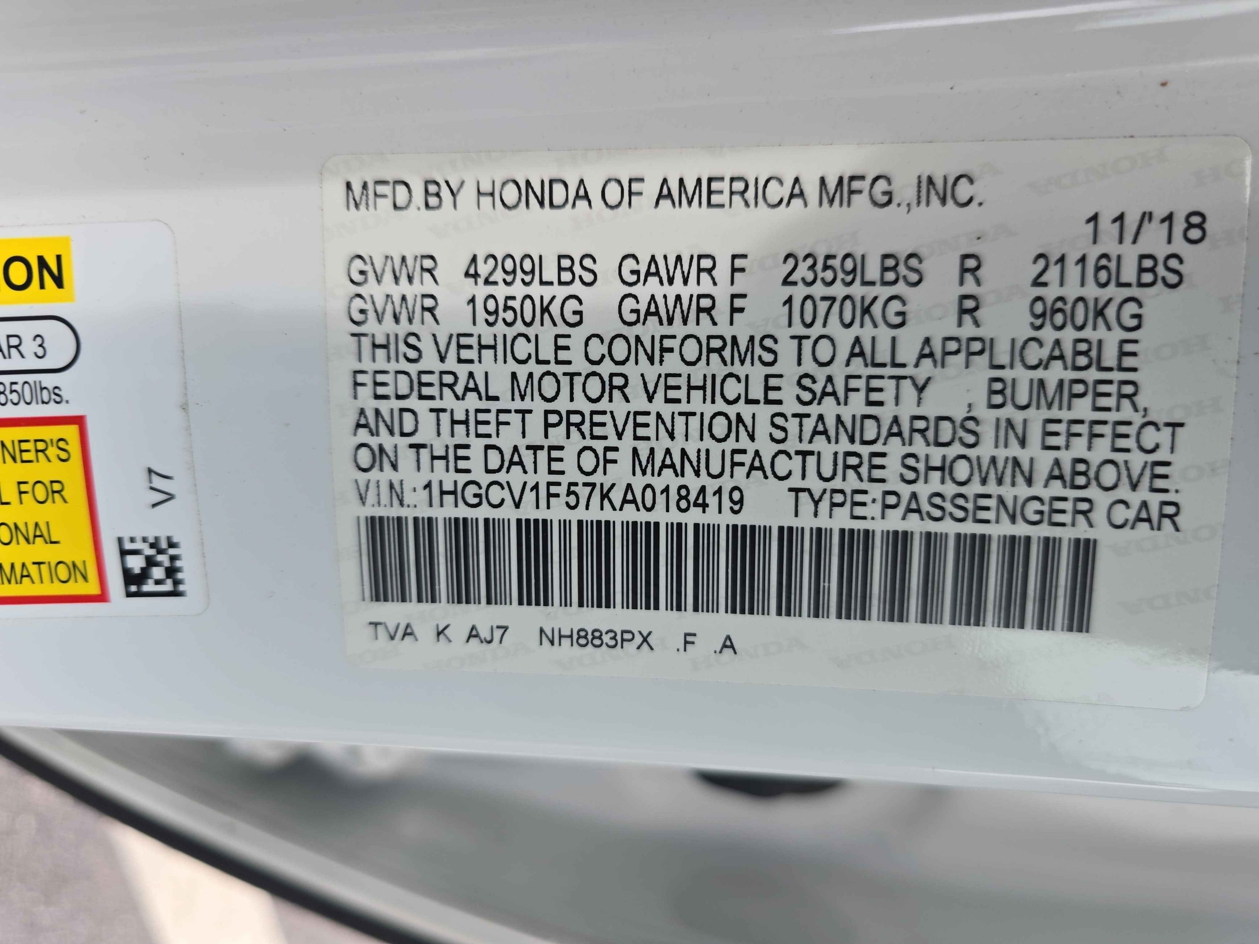 2019 Honda Accord EX-L 1.5T CVT