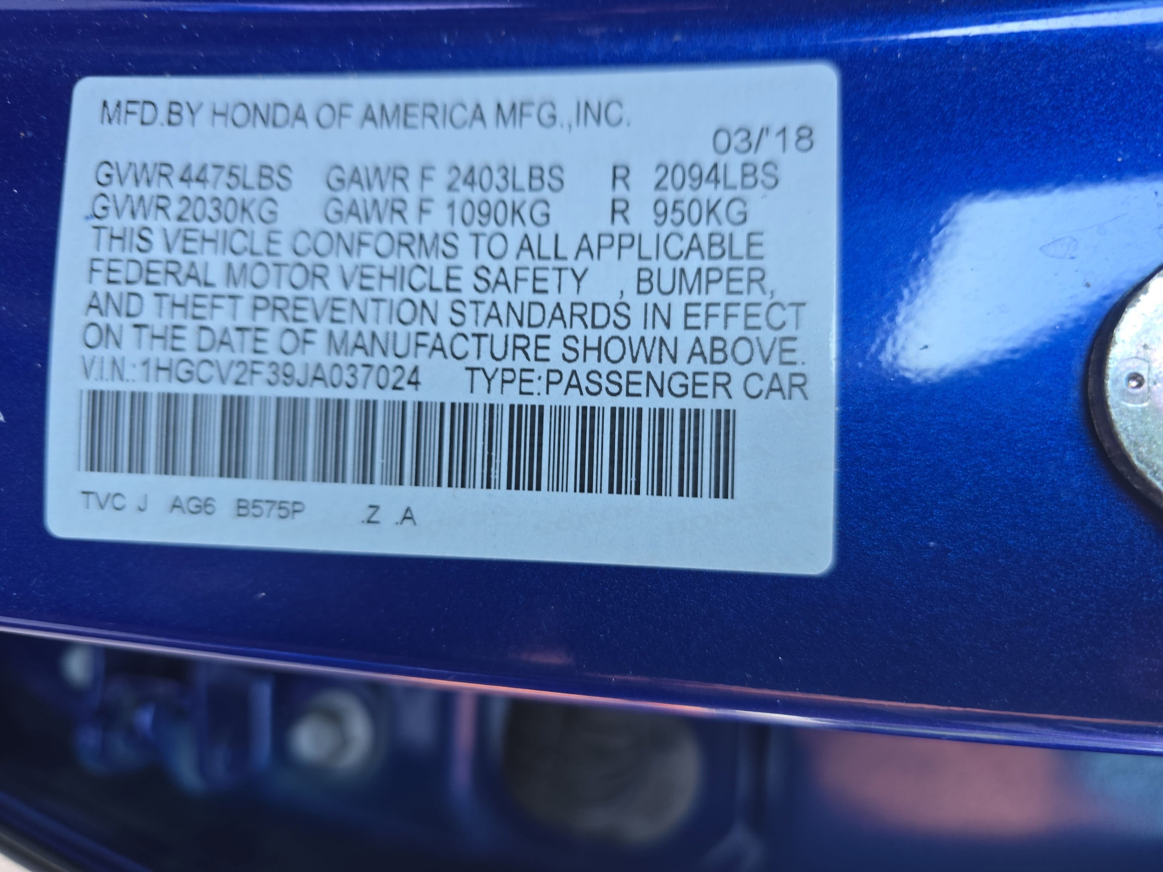 2018 Honda Accord Sport 2.0T Auto