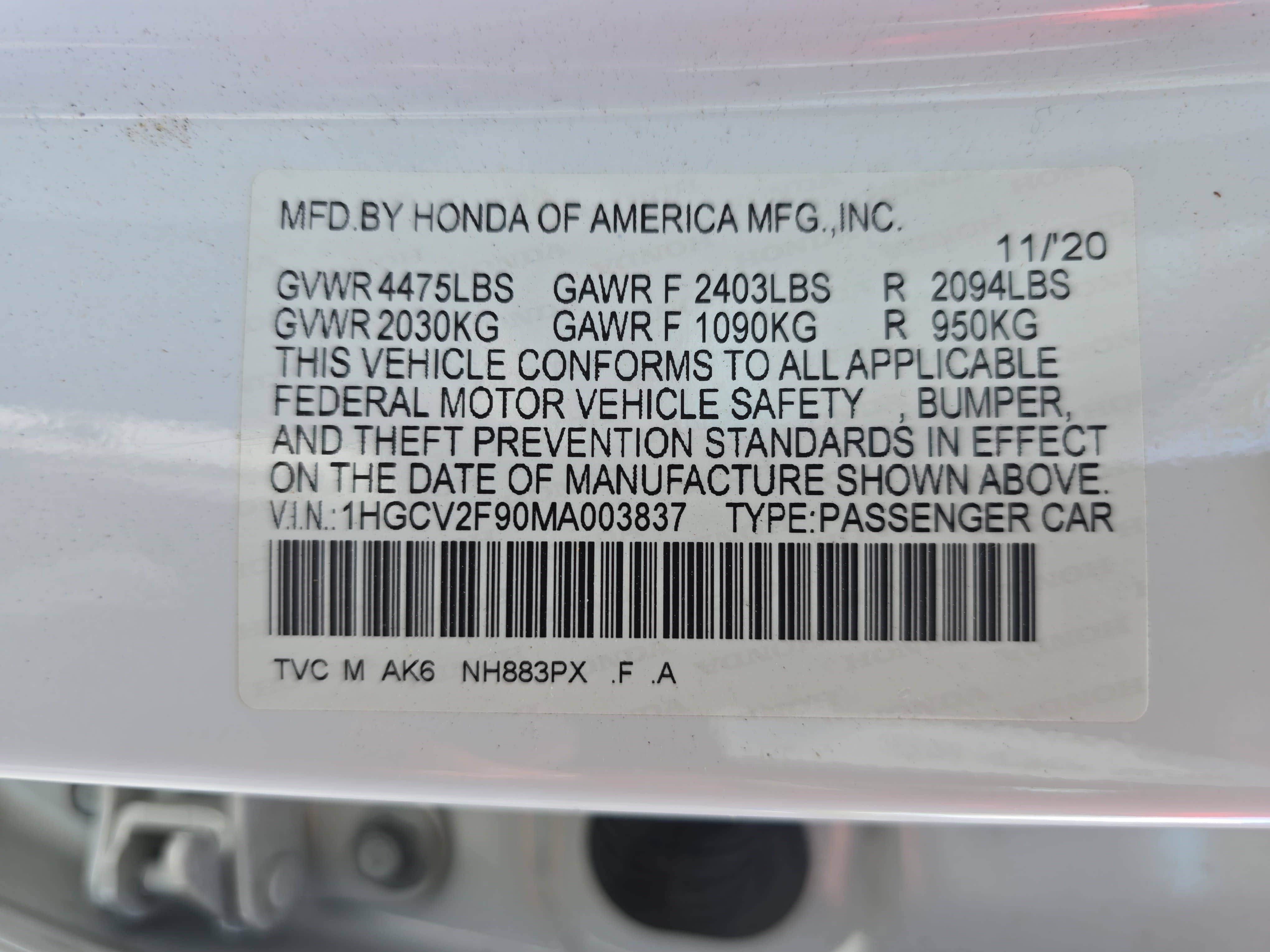 2021 Honda Accord Touring 2.0T Auto