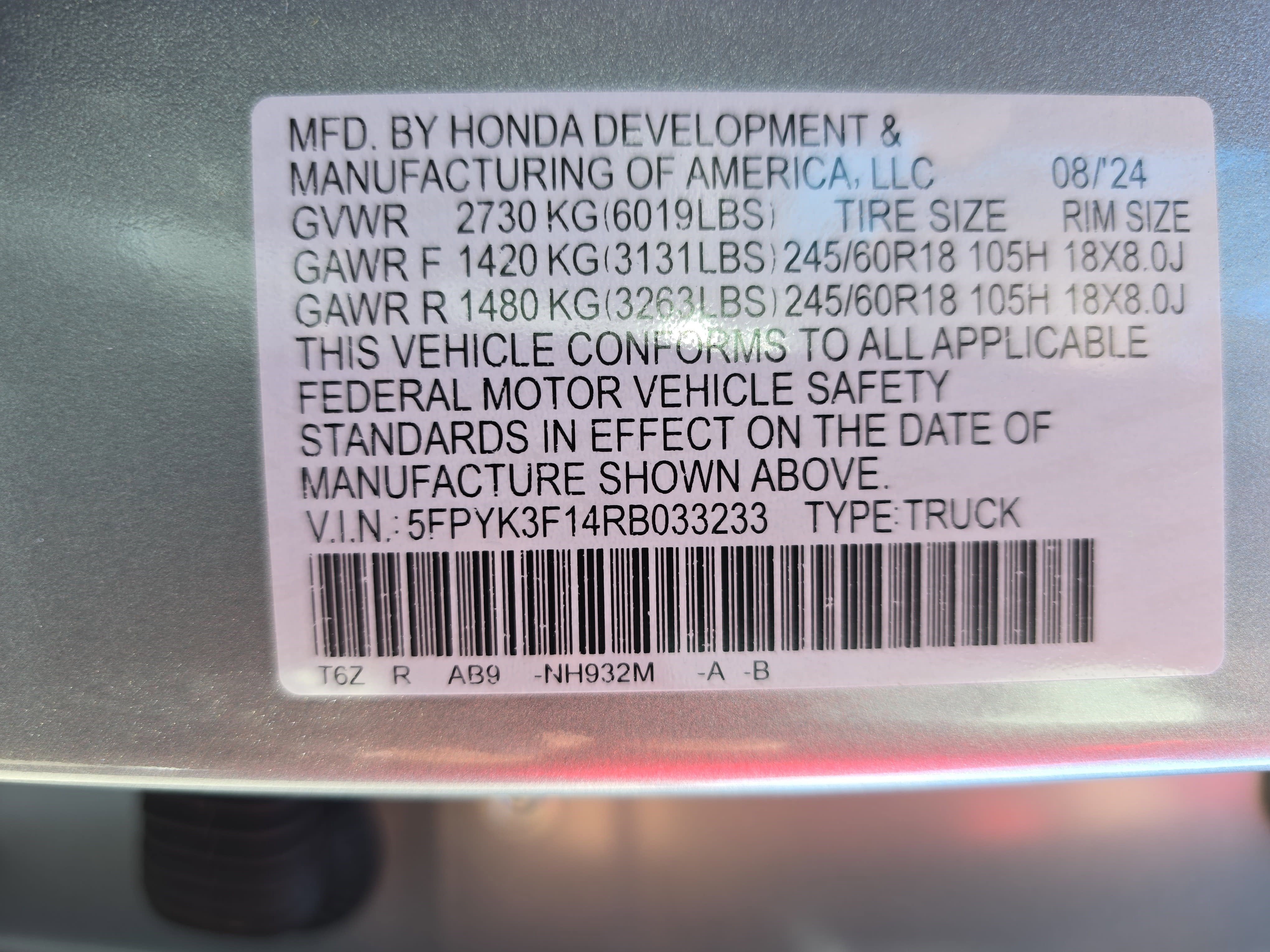 2024 Honda Ridgeline Sport AWD