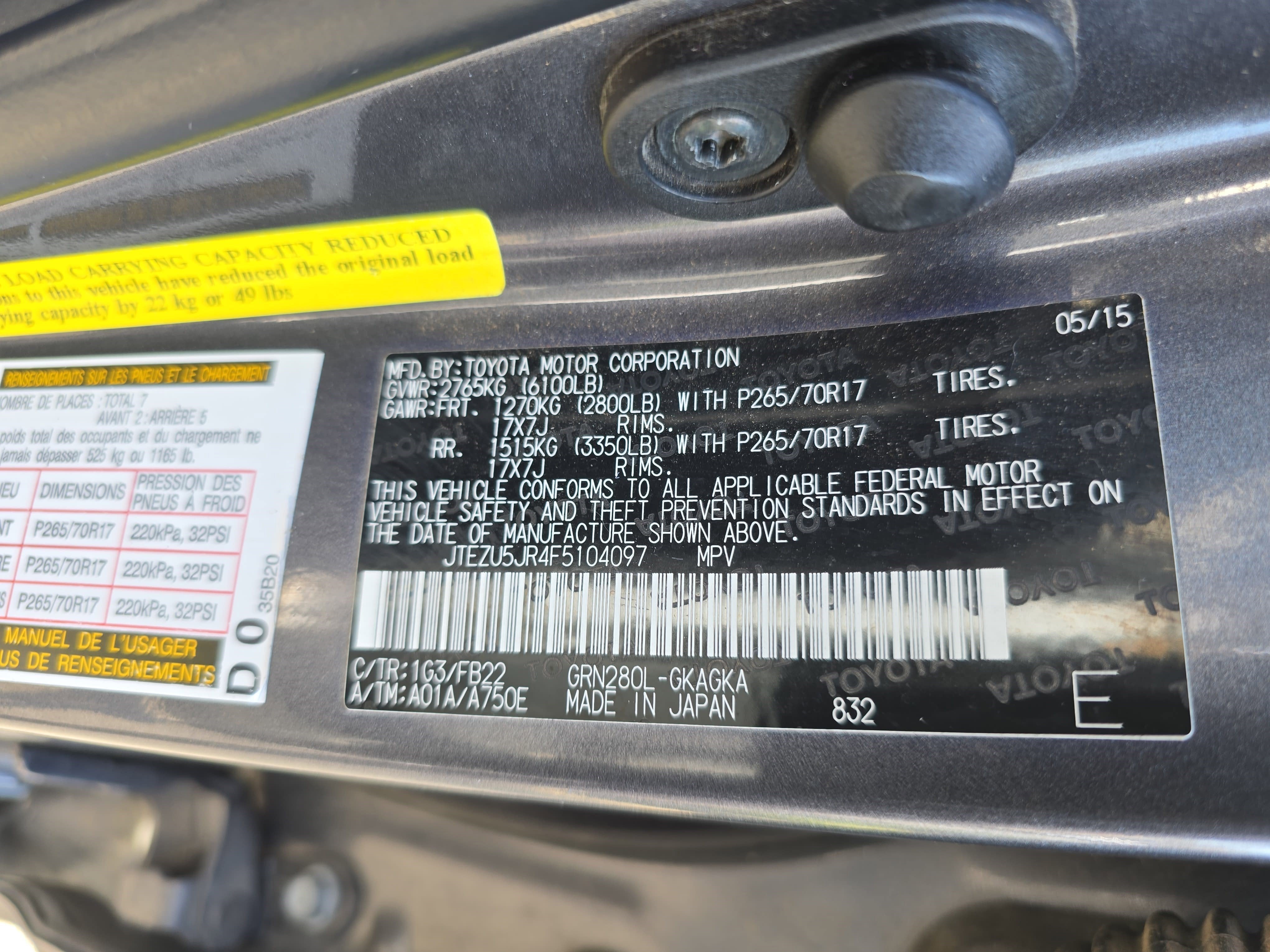 2015 Toyota 4Runner RWD 4dr V6 SR5