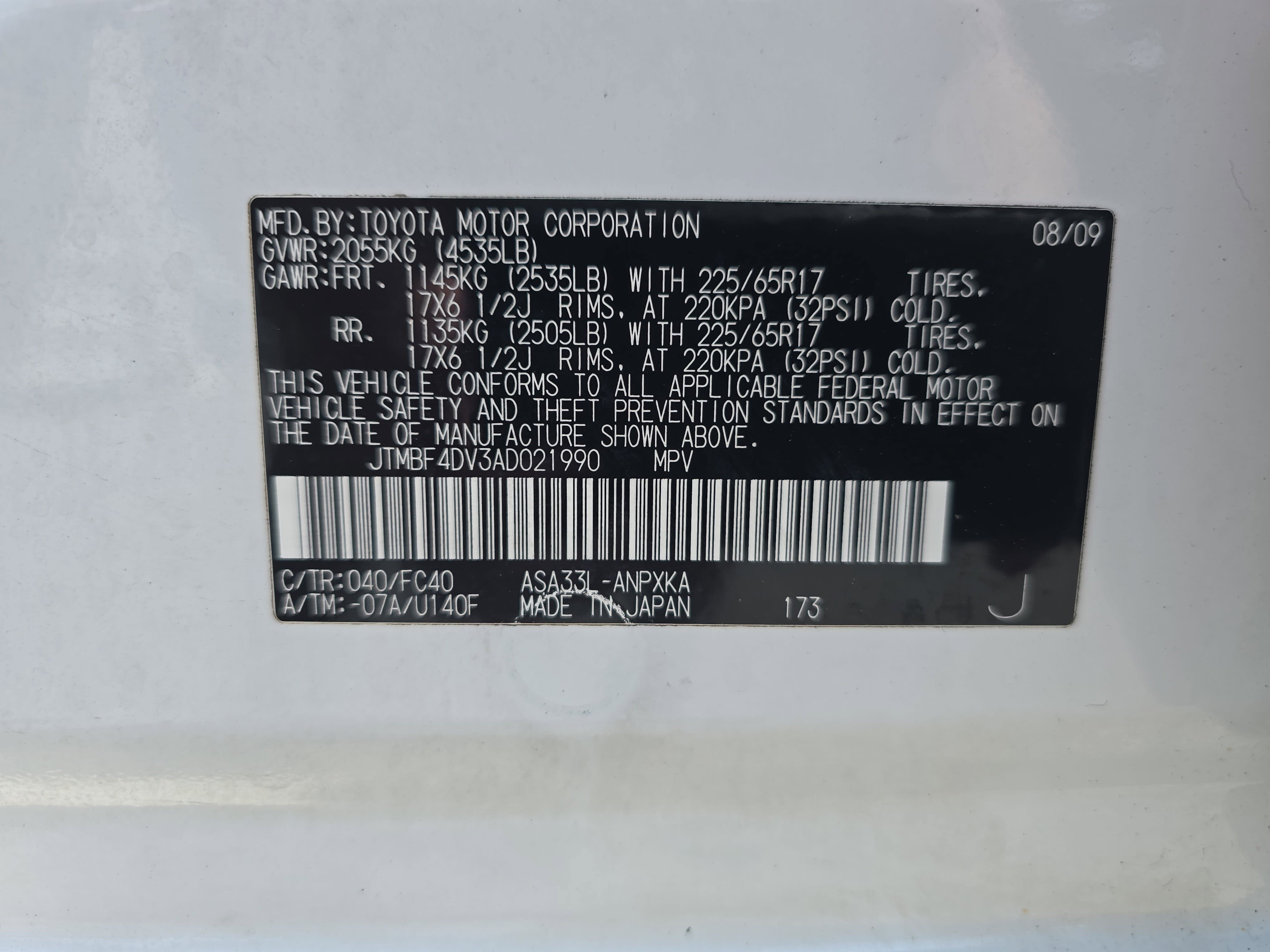 2010 Toyota RAV4 4WD 4dr 4-cyl 4-Spd AT