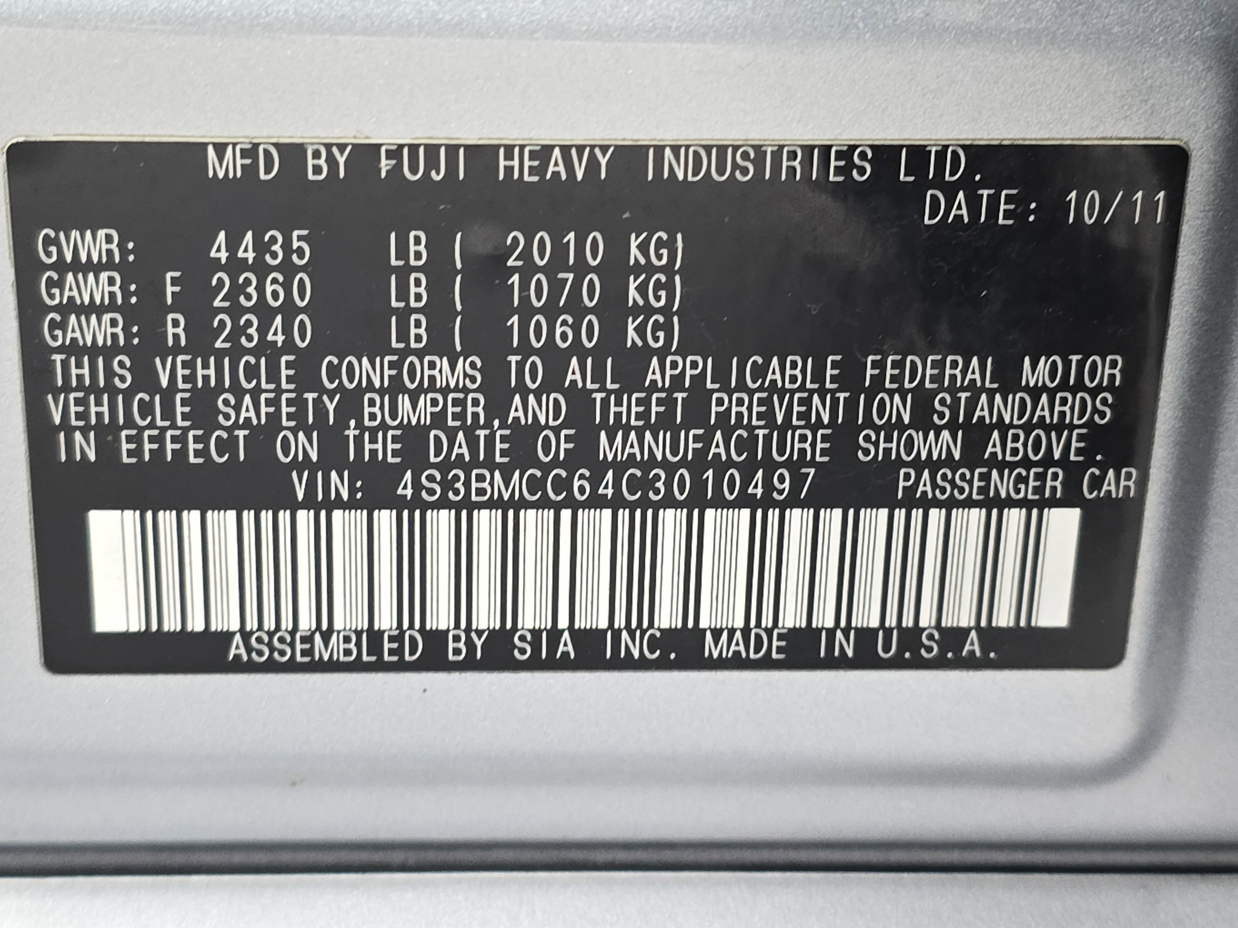 2012 Subaru Legacy 2.5i Premium