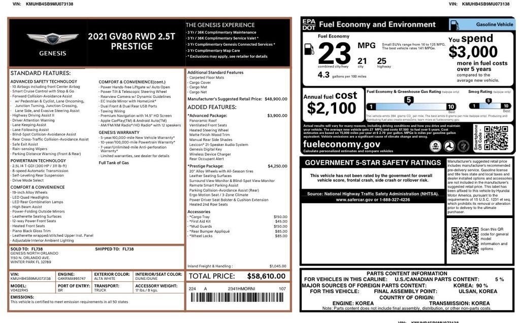 2021 Genesis GV80 2.5T