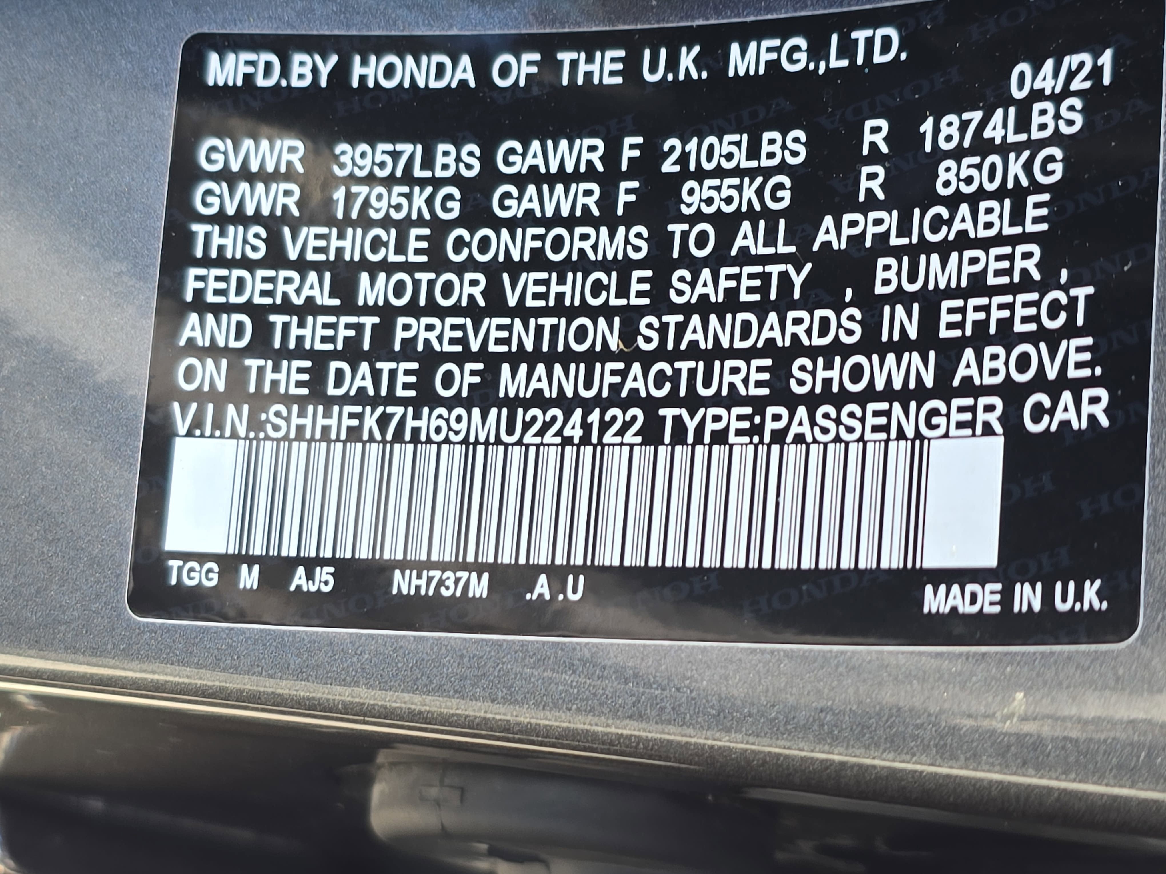 2021 Honda Civic Hatchback EX