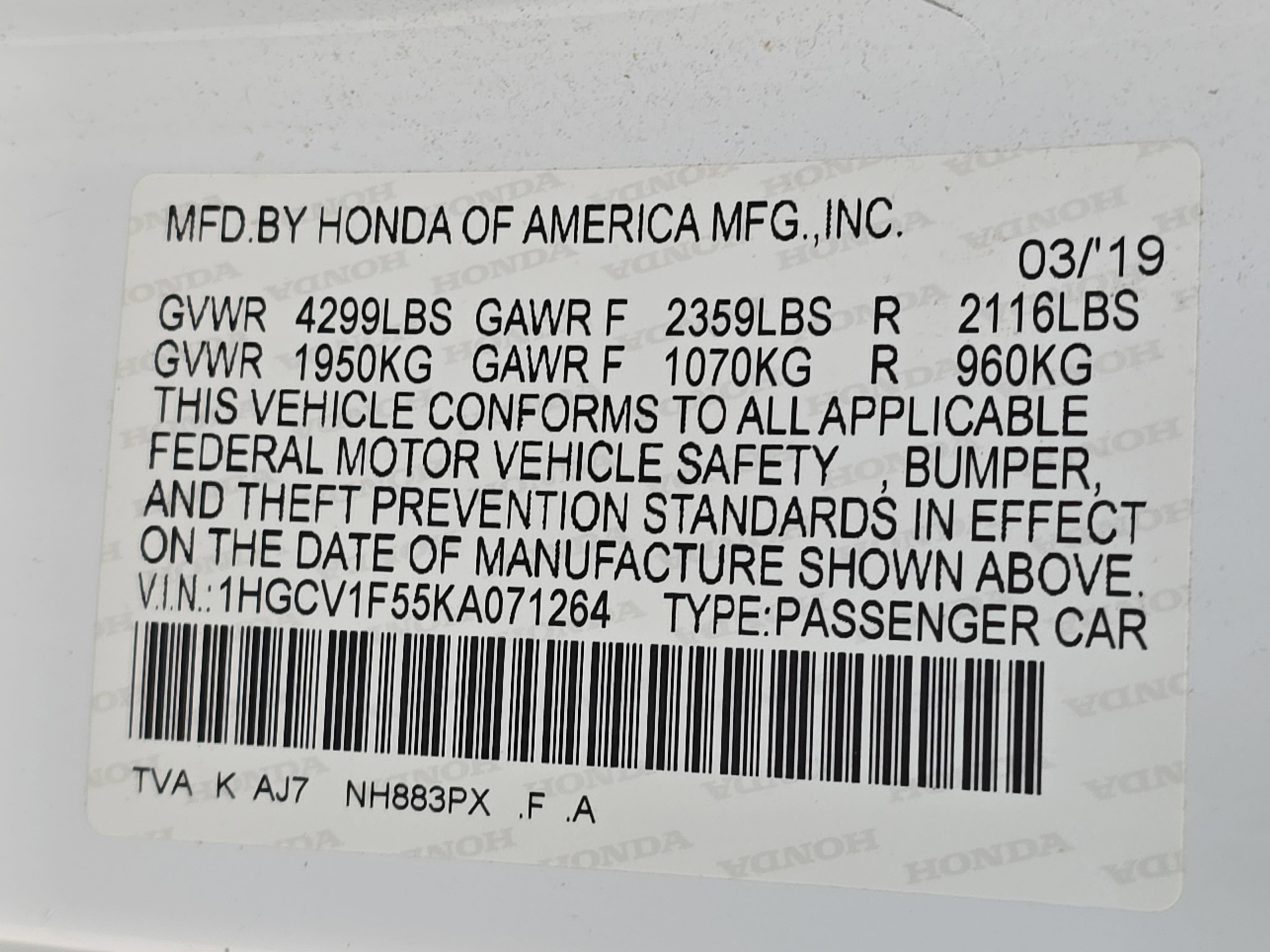 2019 Honda Accord Sedan EX-L 1.5T