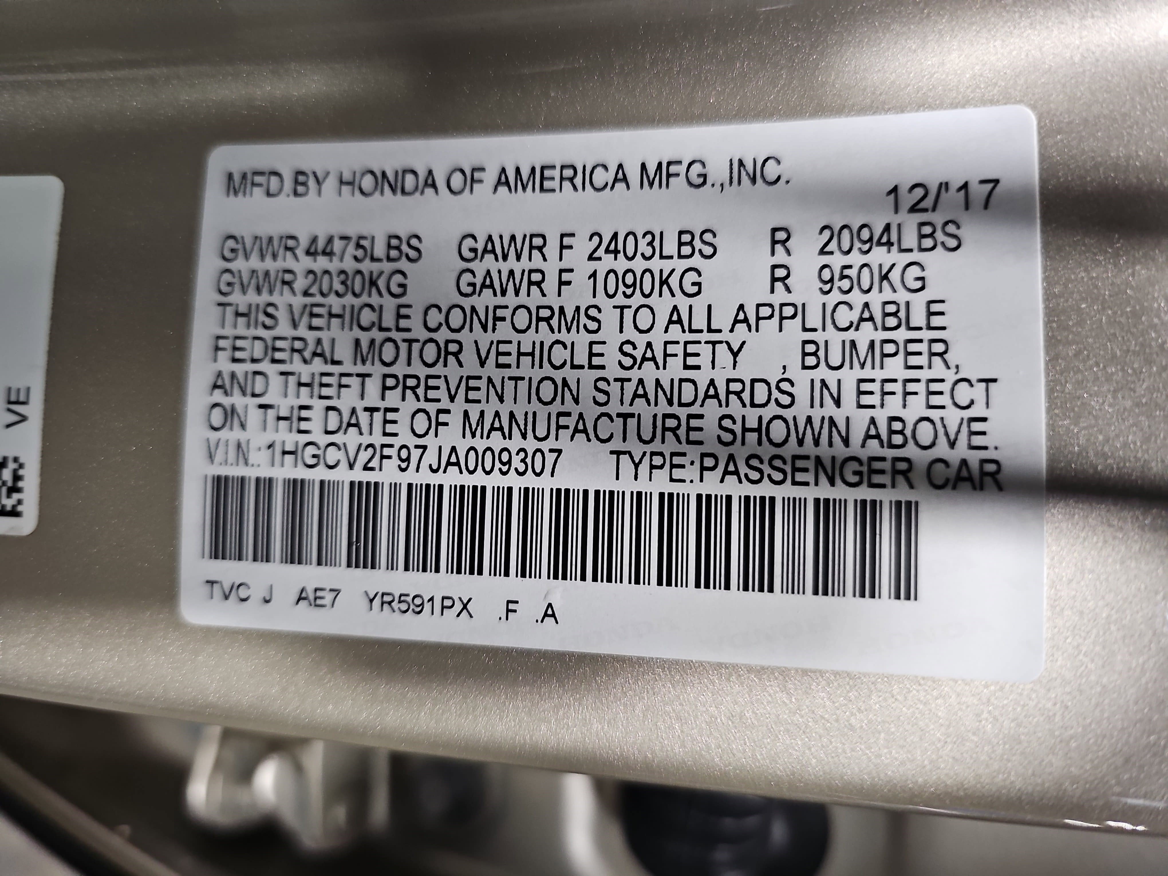 2018 Honda Accord Sedan Touring 2.0T