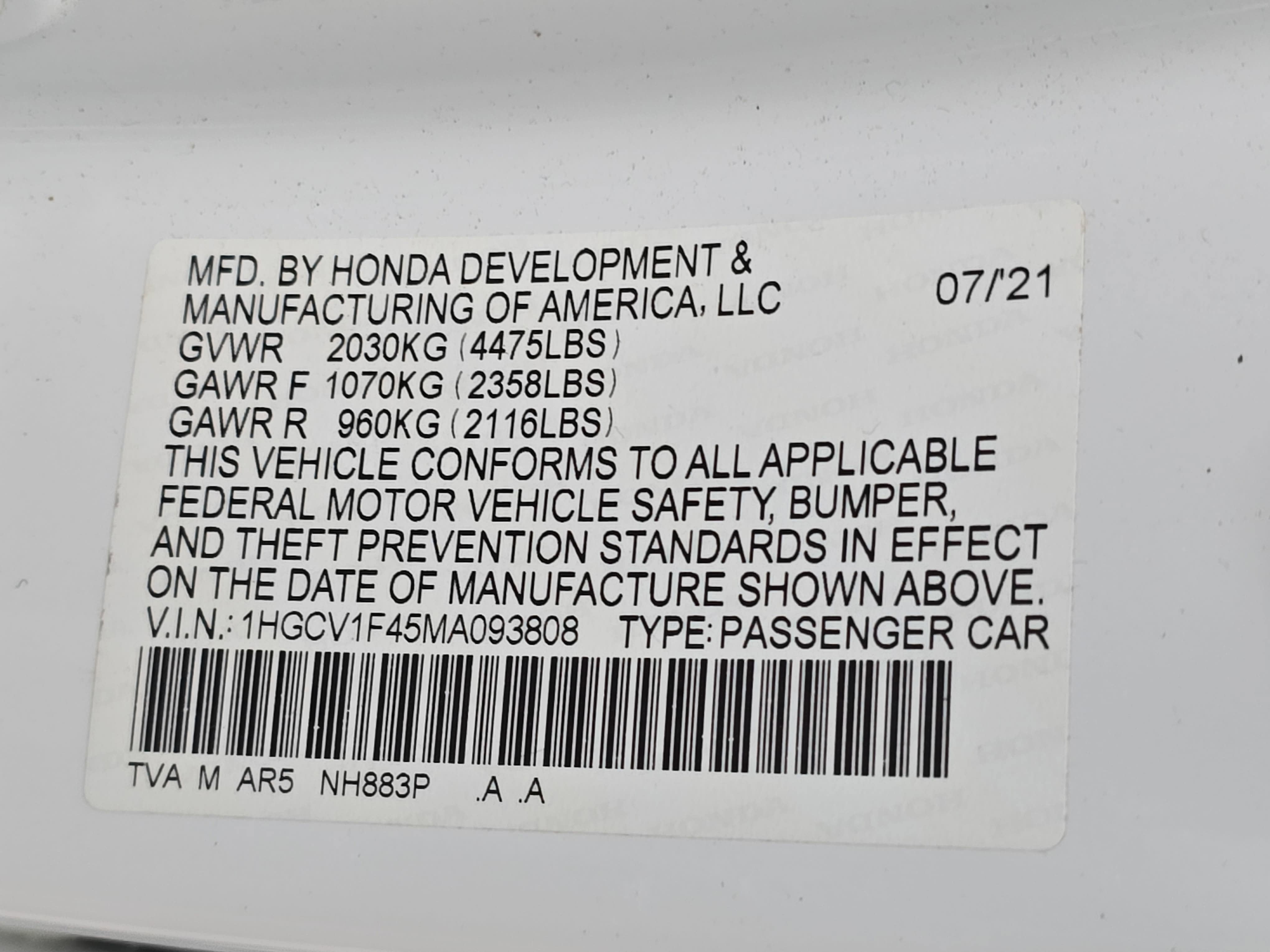 2021 Honda Accord Sport SE