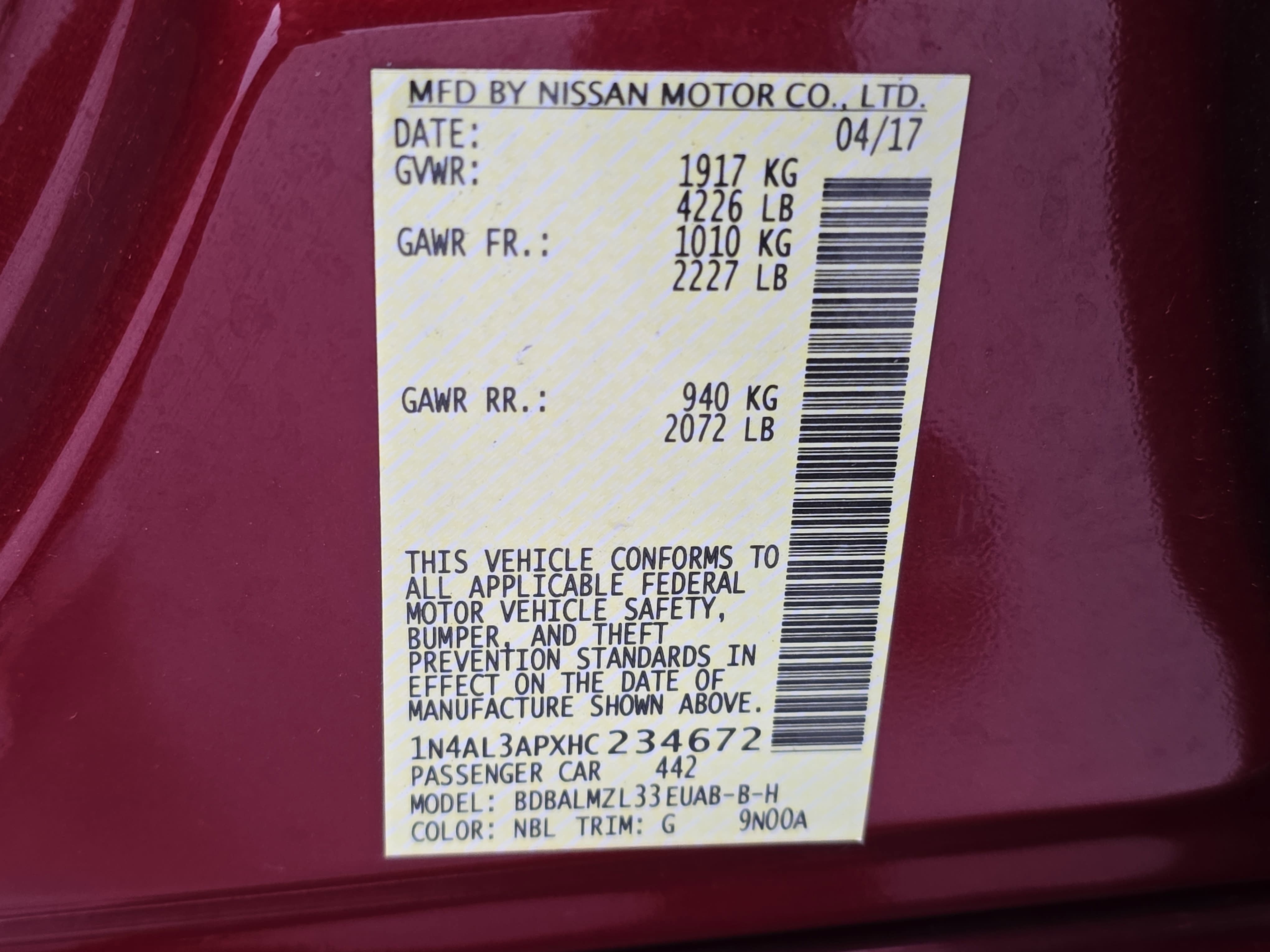 2017 Nissan Altima 2.5 SV