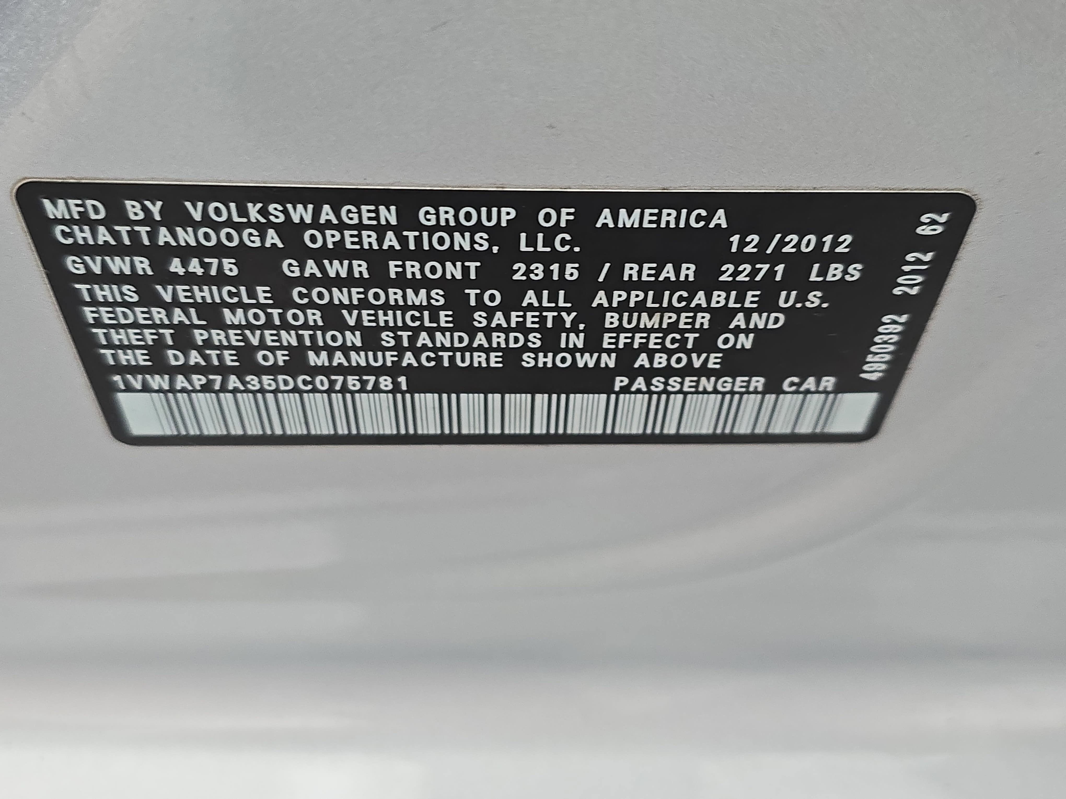 2013 Volkswagen Passat 2.5 S