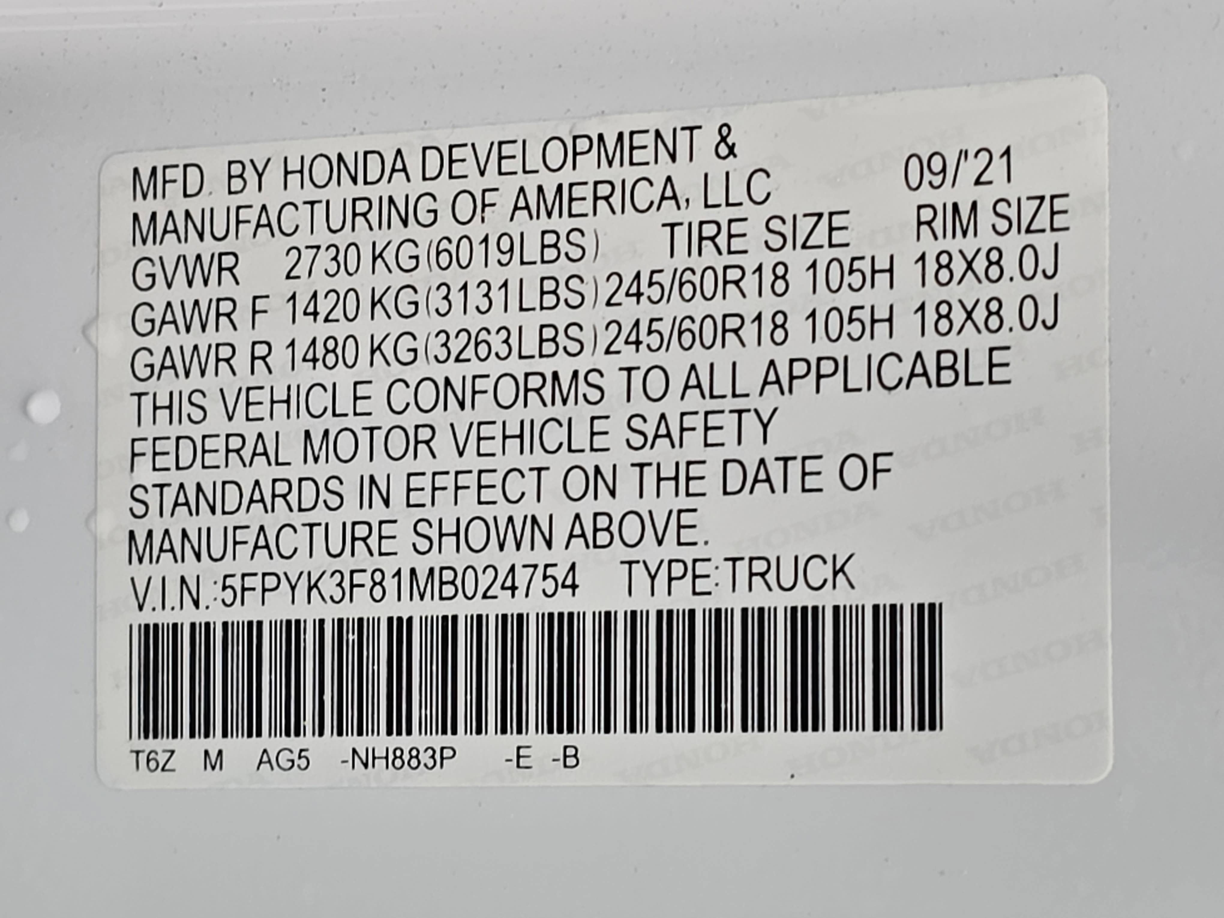 2021 Honda Ridgeline Black Edition