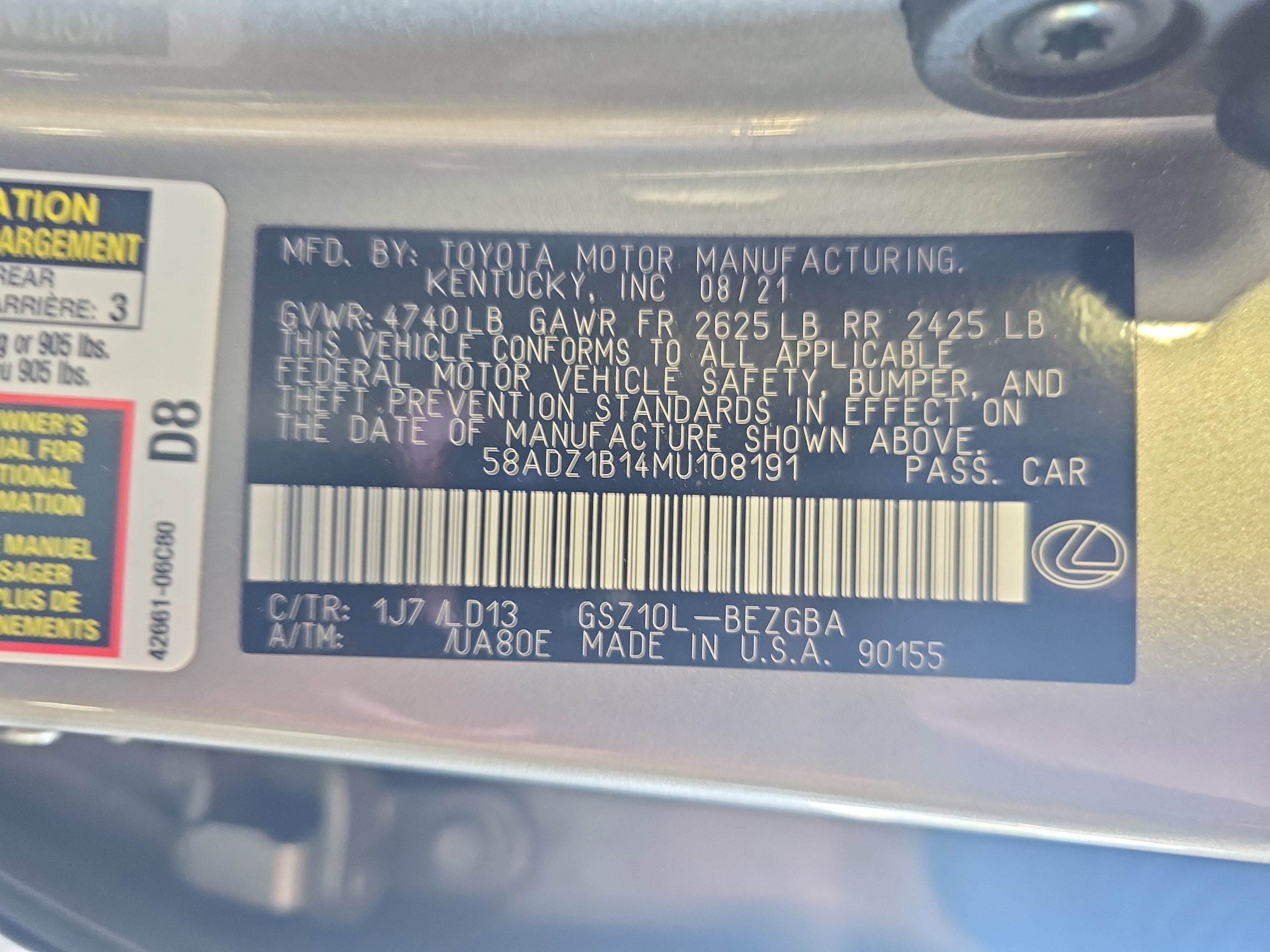 2021 Lexus ES ES 350