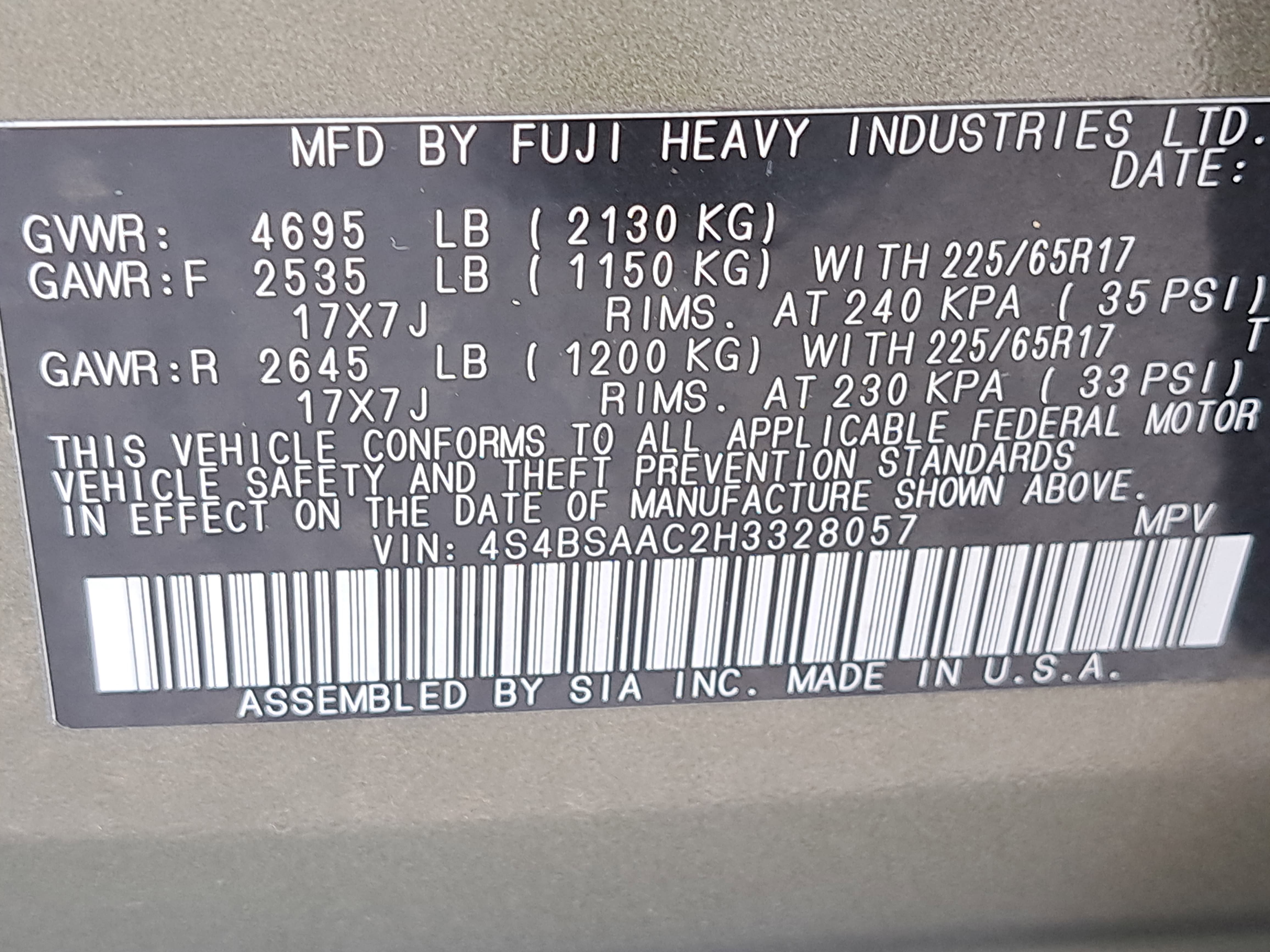 2017 Subaru Outback 2.5i