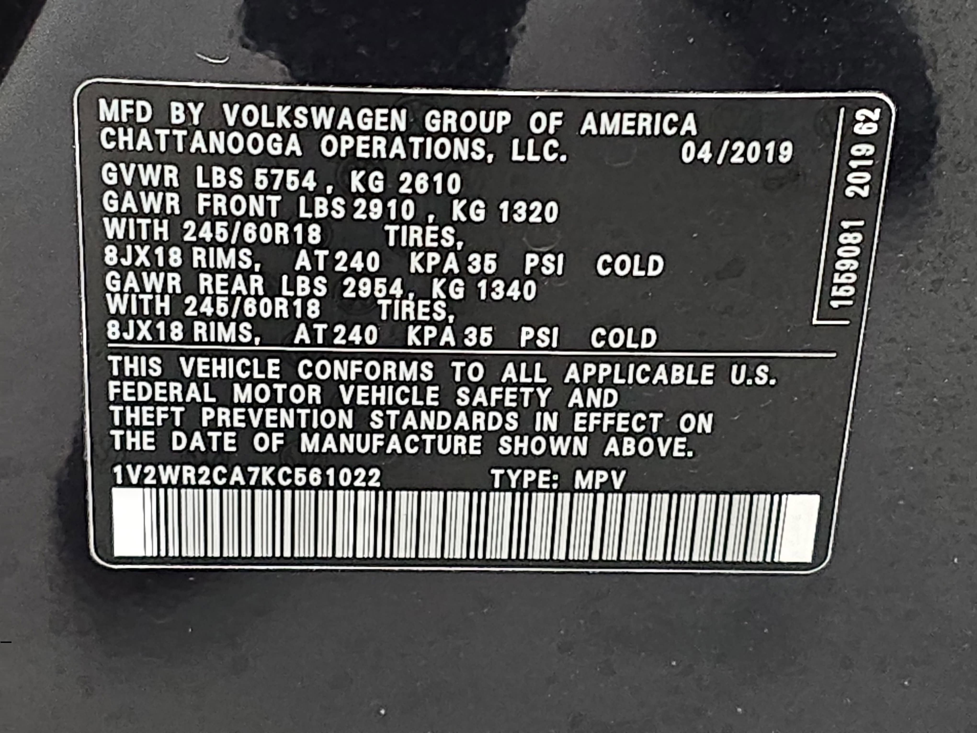 2019 Volkswagen Atlas 3.6L V6 SE w/Technology